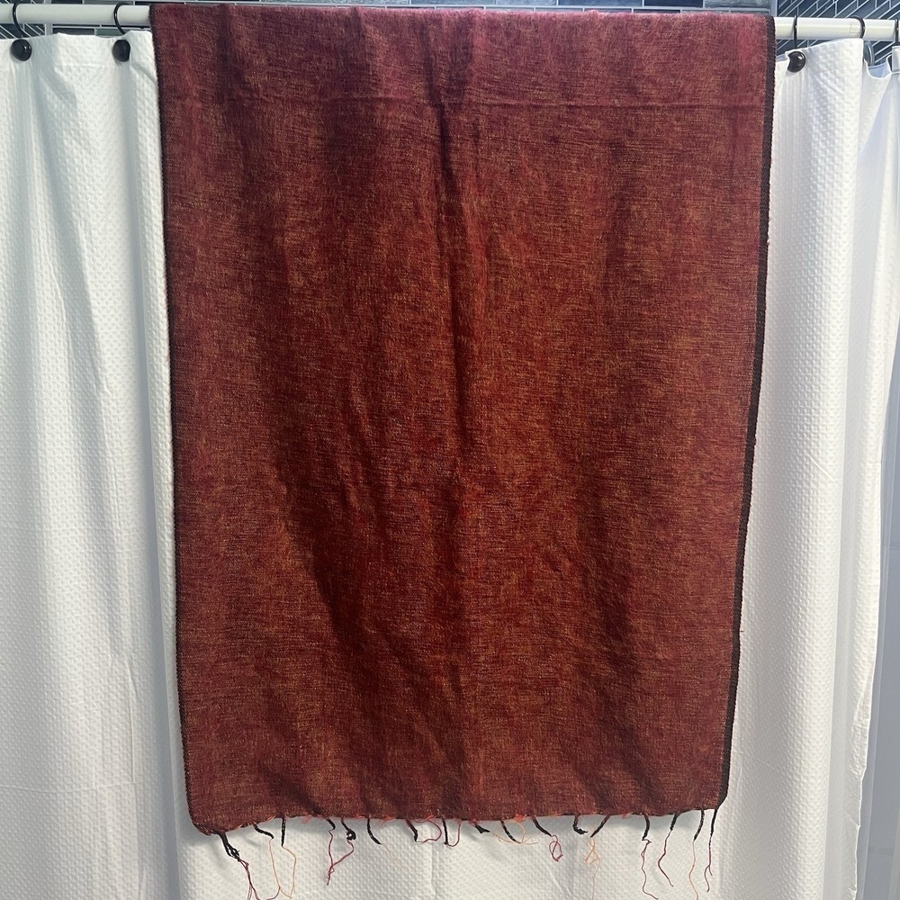 Zig Zag 100% Wool Woven Brick Red Fringed Wrap Shawl 31x85" Boho Festival Nepal